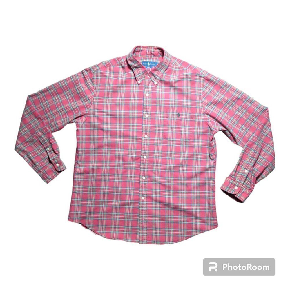 Men's Ralph Lauren Red Plaid Slim Fit Shirt 100% Cotton Size 2XL XXL